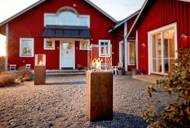 neocube-o Iron Corten silk Gas-Gartenkamin Ambiente