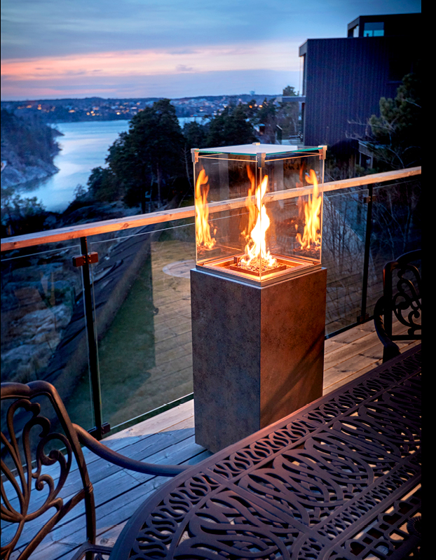 neocube-o Iron Corten silk Terrassenkamin Gasbetrieben
